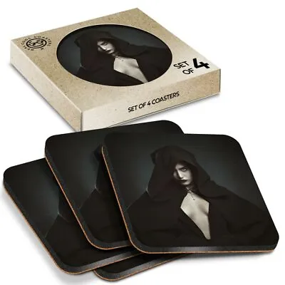 £7.99 • Buy 4 X Boxed Square Coasters - Hooded Vampire Woman Goth Gothic  #16189