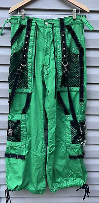 Tripp NYC Vintage Zip Pants Cyber Goth Green Baggy Bondage Medium Skull • $198.04