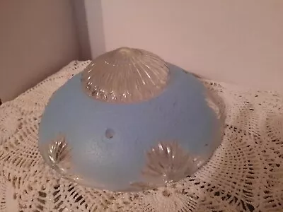 Vintage 3-Chain Ceiling Light Blue & Clear Glass Shade MCM • $36.88