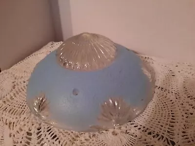 Vintage 3-Chain Ceiling Light Blue & Clear Glass Shade NICE • $36.88