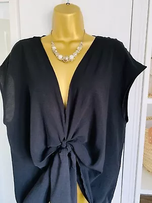 Zara Black Oversized Tie Knot Plunge Blouse Top Size L  UK 14 16  • $1.23