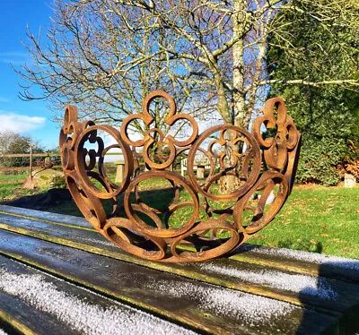 Metal Rusty Garden Modern Art Decorative Basket Bowl Ornament - Steel Sculpture • £78