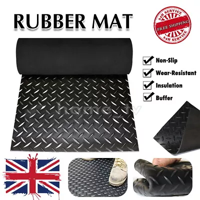 Black Rubber Matting Gym Garage Flooring Matting Heavy Duty Textured Anti-Slip • £13.99