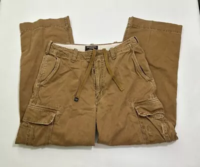 Abercrombie & Fitch Fatigue Cargo Pants Mens 34 S Khaki Paratrooper Canvas Baggy • $54.99