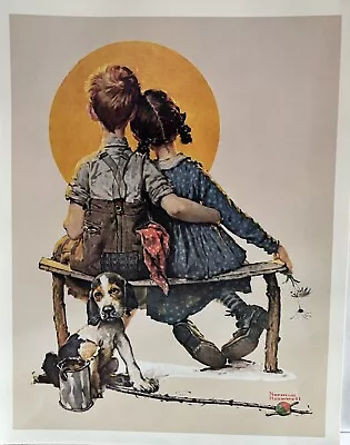 Norman Rockwell Matte Poster Print  The Little Spooners” Boy Girl Bench 11x14 • $11.25