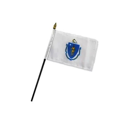 1 Dozen Massachusetts Stick Flag 4x6in Handheld US State Massachusetts Flag MA • $17.95