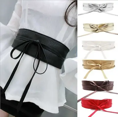Ladies Girl Waist Wide Dress Belt Tie Corset Cinch Soft PU Leather Wrap Around • £3.99
