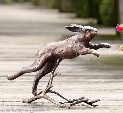 Running Bunny Rabbit Garden Sculpture Leaping Statue Metal Bronze Finish 15 W • $126.90