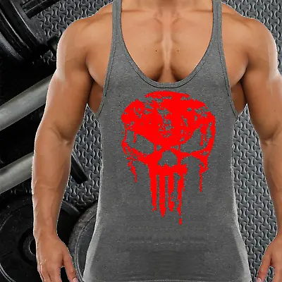 Skull Gym Gym Vest Stringer Bodybuilding Muscle Training Top Fitness Vest • £8.99