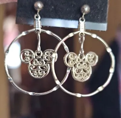 Disney Jewelry Disney Parks Mickey Mouse Icon In Hoop Drop Dangle Stud Earrings • $5.95