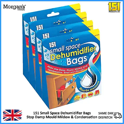 151 Small Space Dehumidifier Bags Wardrobe Drawer Absorb Moisture Mildew X4 • £10.49