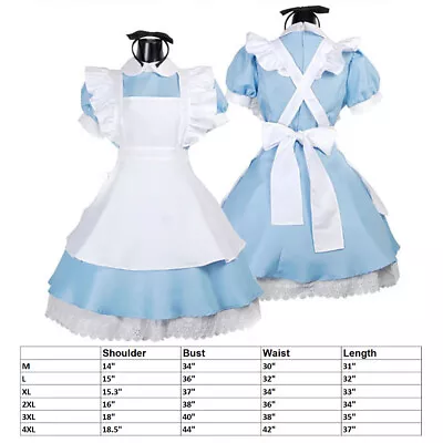 Alice In Wonderland Costume Waitress Uniform Maid Blue Dress Halloween Cosplay • $20.89