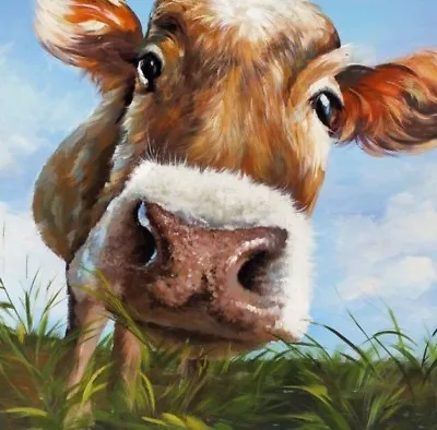 £22.99 • Buy Cow Painting Wall Art Printed On Canvas 16'' X 16  Solid Frame