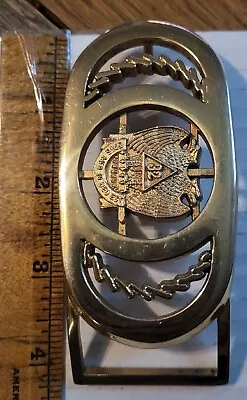 Masonic Belt Buckle 32 Degree SPES MEA IN DEO EST Heavy Metal Gold Tone • $30.06