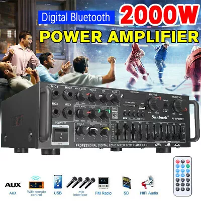 2000W Digital Power Amplifier Bluetooth Stereo HiFi Audio 2CH USB SD FM Car Home • £39.80