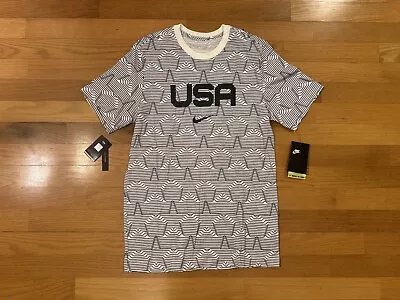 New S Nike Sportswear USA Olympics Star Print Shirt Sail Obsidian CN1424-133 Men • $35