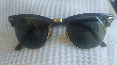 $49.99 • Buy Vintage Ray Ban Black Clubmaster Sunglasses 3016 W0365 49 21 