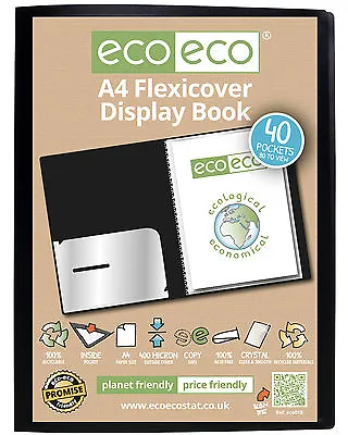 A5 Or A4 100% Recycled 'ecoeco' Flexi-cover Display Books With 20 Or 40 Pockets. • £5.99