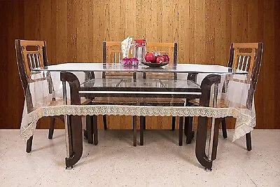 $48.39 • Buy PVC Dining Table Cover 6 Seater Transparent Dining Table Cover Golden Lace