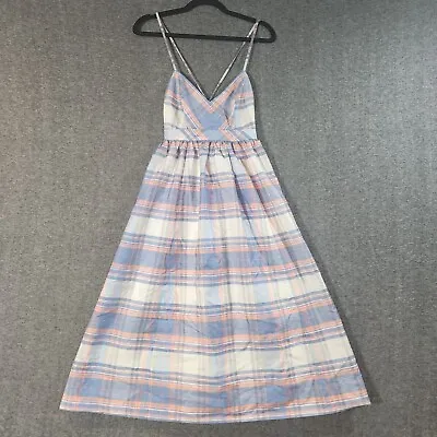 NWT JCREW Blue Madras Plaid Silk Shantung Dress W/Pockets Size 0 • $39.99