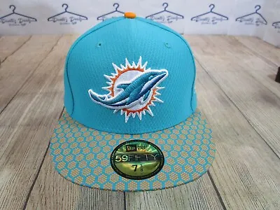 NWT New Era 59Fifty Sideline Collection Miami Dolphins Teal Green Fitted Hat Cap • $15.99