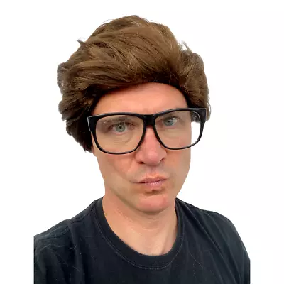 Mens Short Wig Boy Band Adult Male Fancy Dress Costume Glasses 60s 70s 80s 90s • £9.97