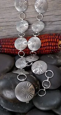 Native American Man In The Maze Sterling Silver Link Concho Belt Vintage • $626.50