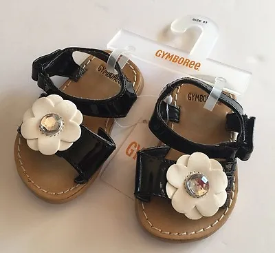 $17.95 • Buy NWT Gymboree Bee Chic Sz 03 Black Patent Daisy Gem Flower Sandals For 6-12 Month