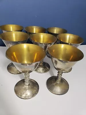 Vintage Spain  Brass /Metal Goblet Chalice Cup Lot Of 8 Wine Glass Made In Spain • $35