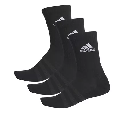 Adidas Unisex Cushioned Crew 3 Pack Socks / Black / RRP £13 • £7