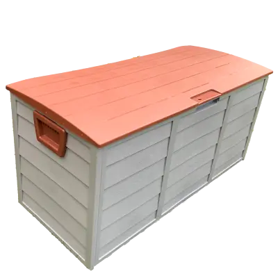 Outdoor Grey Garden Storage Box With Brown Lid Large 280 Litre Capacity • £45.99