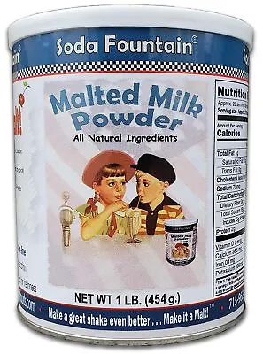 Soda Fountain Malted Milk Powder 1 Lb Canister Malt Powder For Ice Cream & Bakin • $23.97