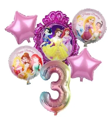 Princess Balloon Set Age 3 Birthday Party Foil Decorations Girls 3rd Birthday • £8.99