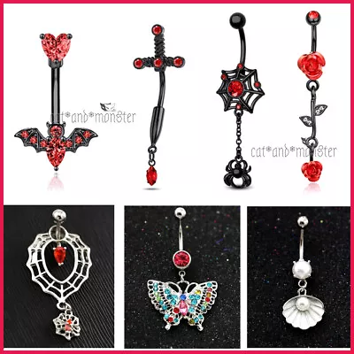 Belly Bar Navel Ring PUNK COSTUME BAT SPIDER BLOOD Dangle 316L Steel Piercing • $5.17