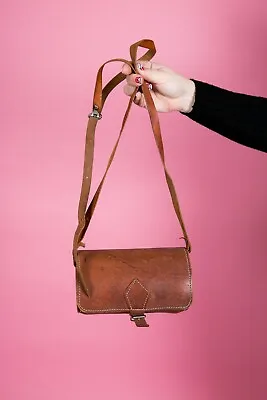 Vintage Thick Tan Leather Cylinder Barrel Bag Shoulder Messenger Cross Body Bag • £45