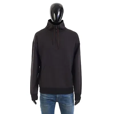 LORO PIANA 2500$ Onyx Black Sweater - Virgin Wool 1/4 Zip Mock Neck Collar • $1400