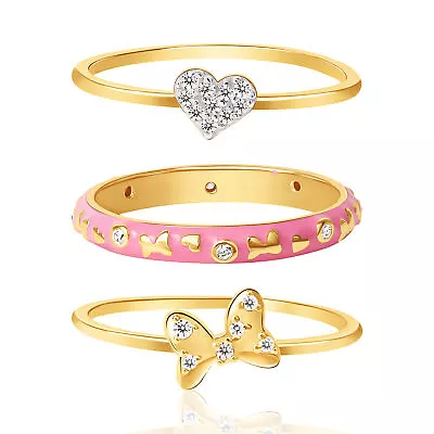 Disney Minnie Mouse Womens 18K Gold Plated Sterling CZ Silver Ring Trio Minnie • $49.99