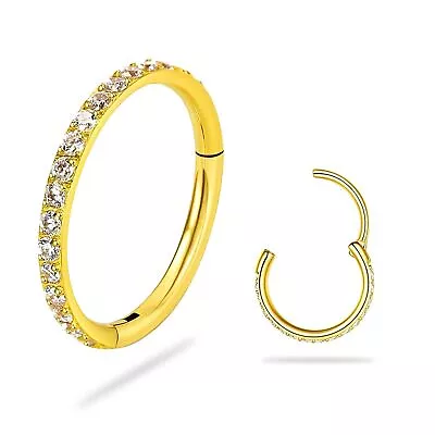 14K Gold Hinged Nose Rings Hoop For Women 20G 316L Surgical Steel Clicker Se... • $18.43