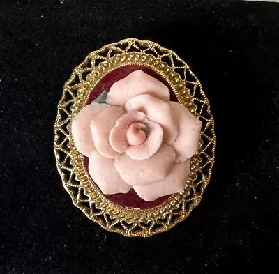 Signed DESIGNER 1928 Pink Porcelain Rose Flower Vintage Brooch Jewelry Lot Z • $0.99