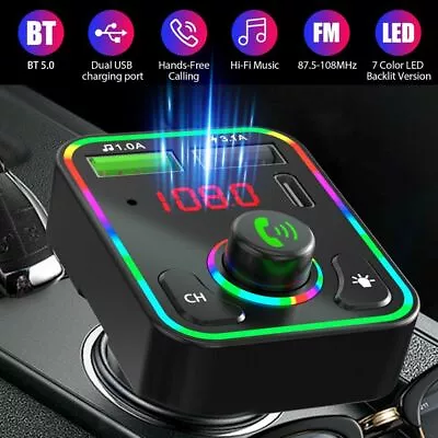 Bluetooth 5.0 Car Wireless FM Transmitter Adapter 2USB PD Charger Hands-Free AUX • $5.99