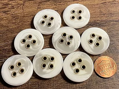 8 Vintage NOS Off-white Plastic & Brass Tone Metal 4-hole Buttons 1  25mm 13606 • $9.69