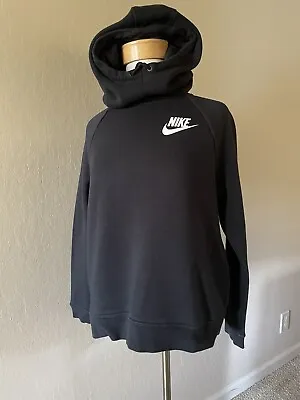 Nike Black Funnel Neck Hoodie Regular Cowl Neck Sweatshirt Medium • $29