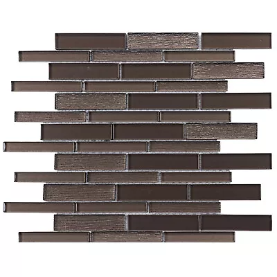 Brown Cold Spray Crystal Glass Textured Blended Mosaic Tile Kitchen Backsplash • $30.75