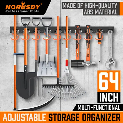64 Inch Garage Tool Organizer Wall Mount Hooks Adjustable Storage Holders Garden • £14.99