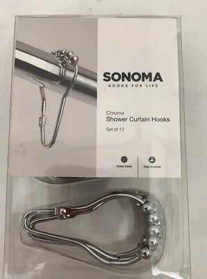 $10.40 • Buy SONOMA 12 Shower Curtain Hooks Set Of 12 Silver Easy Glide NEW BOX