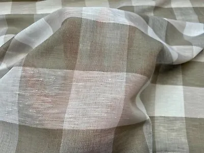 100% Linen Gingham Checked Fabric Plaid Material Buffalo LIGHT GREY 150cm Wide • £1.20