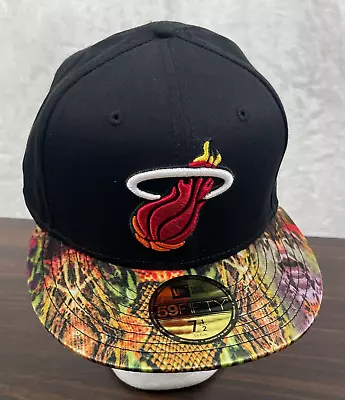 Miami Heat NBA Hat Mens 7 1/2 Black Snake Skin HWC New Era 59Fifty Basketball • $10