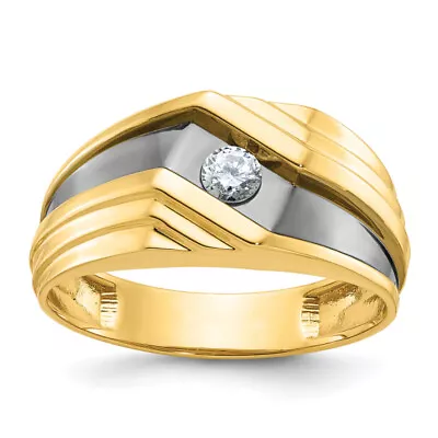 10K Yellow Gold Black Mens 1/6 Carat A Diamond Wedding Band Ring • $842
