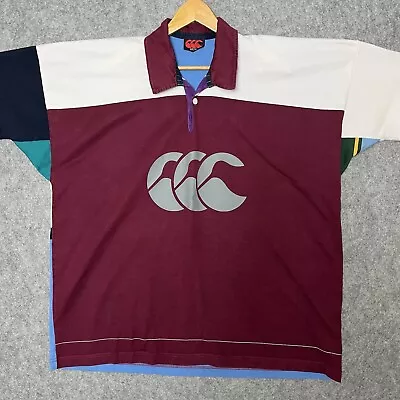 Canterbury Rugby Shirt Uglies Burgundy Blue Polo Top Of New Zealand Cotton 3XL • £39