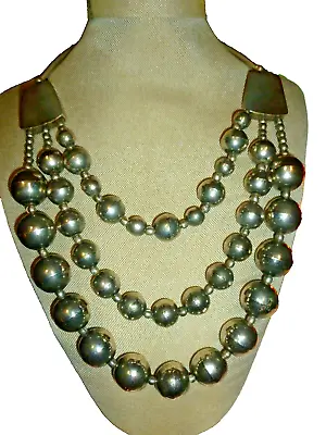 Vintage Silver Plate 3 Strand Statement Silverplate Pearl Necklace 18  • $38.40